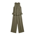 thumbnail image 5 of Guluxicc 2 Piece Womens Outfit Sets Linen Mock Neck Sleeveless Smocked Ruffle Hem Top High Waist Wide Leg Pants Outfits with Pockets, 5 of 5
