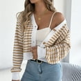 thumbnail image 4 of biudgviw Cardigan Sweaters for Women Long Sleeve Striped Open Front Cropped Tops Loose Soft Knit Bolero Fall Winter Outwear, 4 of 7