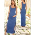 thumbnail image 4 of Split Maternity Dress Sleeveless Long Pregnancy Dress Ruched Maternity Clothes for Women, 4 of 6