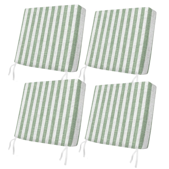 Outdoor Patio Cushion Covers 4 Pack Light Green Stripes Patio Chair Cushion Covers with Ties and Zipper Farmhouse Linen Stripes Waterproof Outdoor Seat Cushion Covers for Patio Furniture 20"x18"