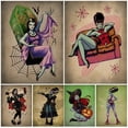 thumbnail image 2 of Póster e impresión de Arte de bruja de dibujos animados de viernes y Satán, decoración del hogar, Bat Ghoul y Zombie, novia, arte gótico de pared, pintura en lienzo, 2 of 4