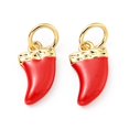thumbnail image 1 of Brass Enamel Charms with Jump Rings Cadmium Free & Lead Free Real 18K Gold Plated Scabbard/Tusk Shape Red 14.5mm Hole: 3.3mm, 1 of 2