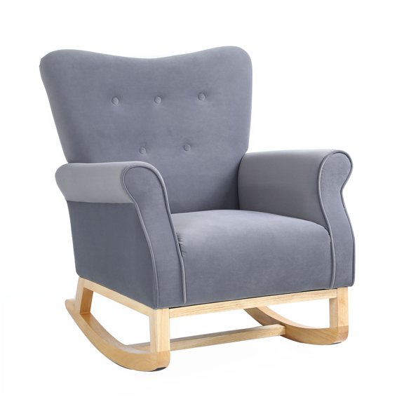 Modern Rocking Chair, Upholstered Accent Chair for Nursery, Playroom, Bedroom and Living Room, Small Contemporary Rocker, Kids Cushioned Arm Chair, Grey