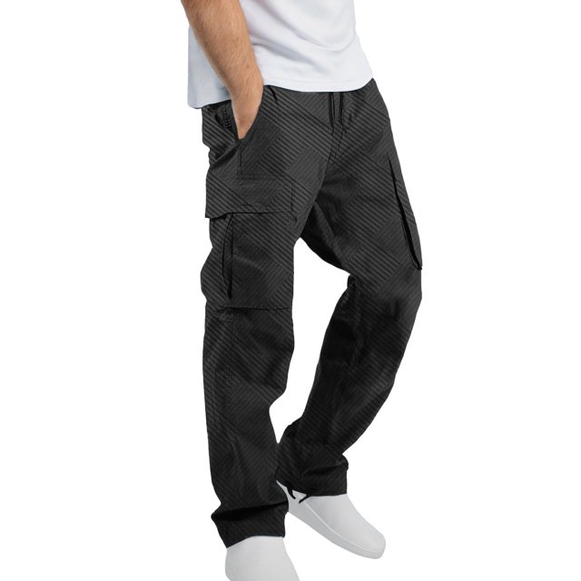 XDZJLR Mens Casual Pants Fashion Solid Color Cargo Jacquard Long Straight with Multiple Pocket Drawstring Pant