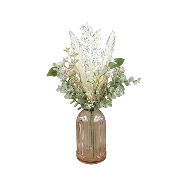 Home Decor Collection White Faux Floral Arrangement in Glass Vase 14.5 in H x 7.8 in W x 7.8 in D
