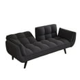 thumbnail image 5 of Modern Folding Sofa Bed with Adjustable Clustered Backrest, Velvet Upholstered Convertible Couch with Thickened Cushion and Golden Solid Wood Legs, Comfy Loveseat for Living Room Bedroom, Black, 5 of 6
