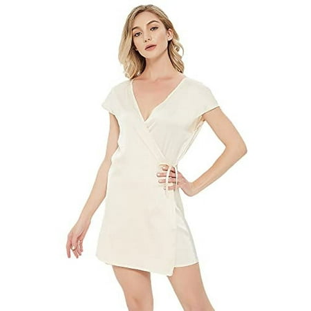 

Womens Cover Up Lingerie Robe Satin Kimono Robes Sexy Cap Sleeve Nightgown Silky Lightweight Sleepwear