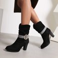 thumbnail image 4 of hopeusnice Women's Buckle Block Heel Boots Suede Glitter Round Toe Chunky Heel Mid Calf Boots Fall Winter Fashion Elegant Shoes Black 37, 4 of 8