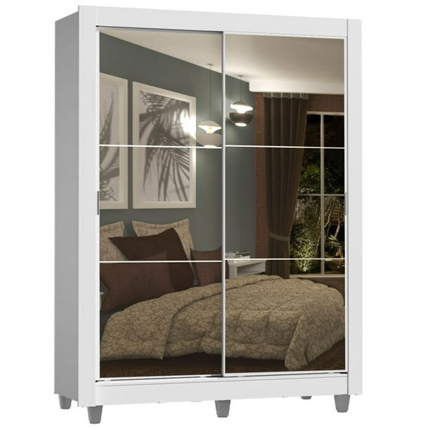 Ropero Closet Madesa Dallas Plus 2 Puertas Corredizas con Espejo 4 Cajones con Pies BB