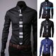 thumbnail image 2 of virginia moda hombres Argyle lujo estilo de negocios Slim Fit manga larga Casual vestido camisapangjing, 2 of 4