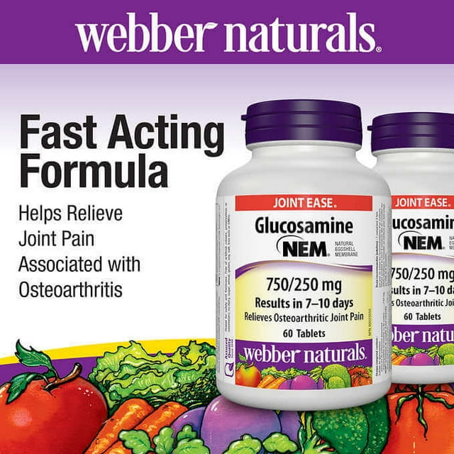 Webber Naturals Glucosamine with NEM® Natural Eggshell Membrane 750/250 mg - 2 x 60 Tablets | Comprehensive Joint Support
