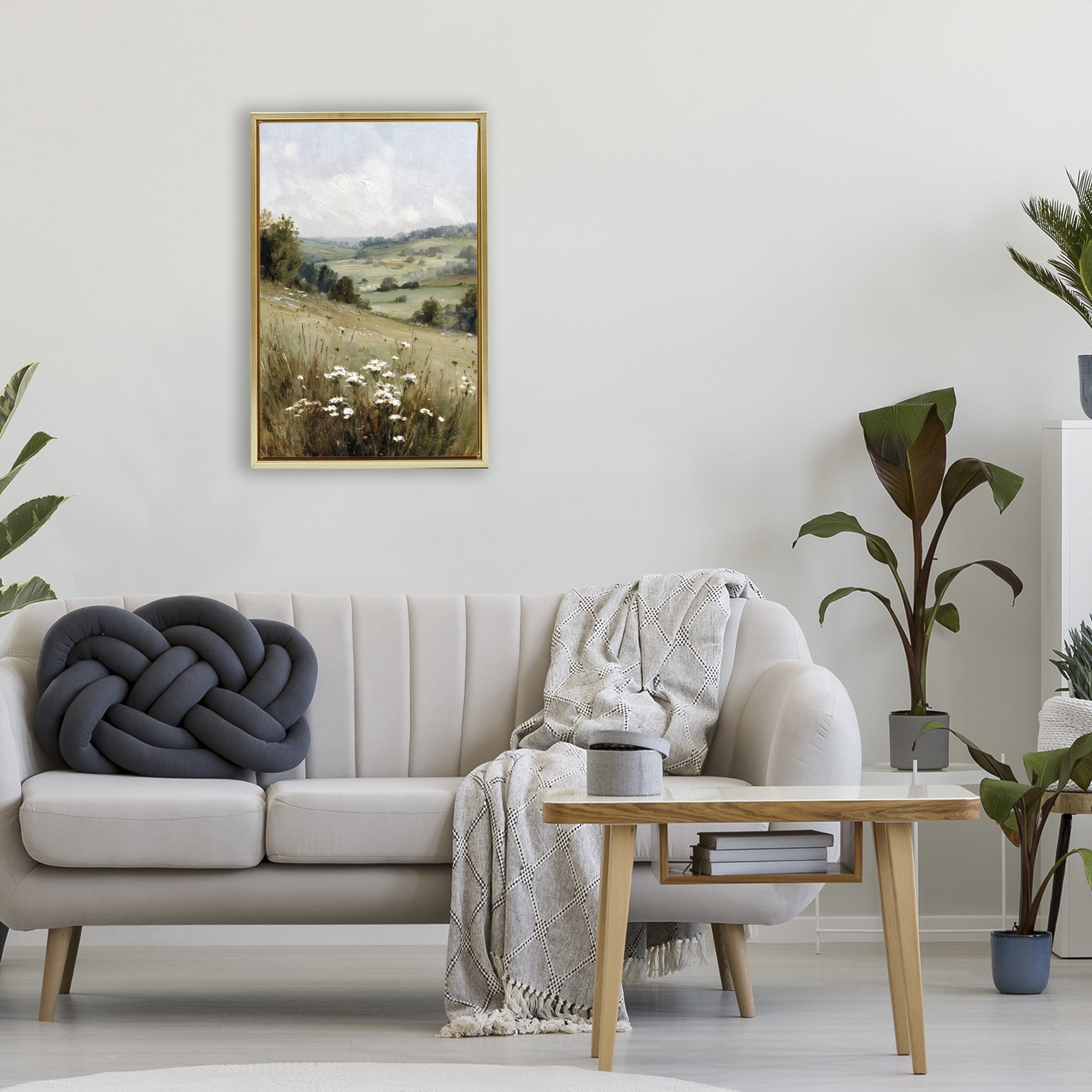 Stupell Industries Hill of White Flowers Gold Framed Floater Canvas Wall Art, design by Petal Prints Design