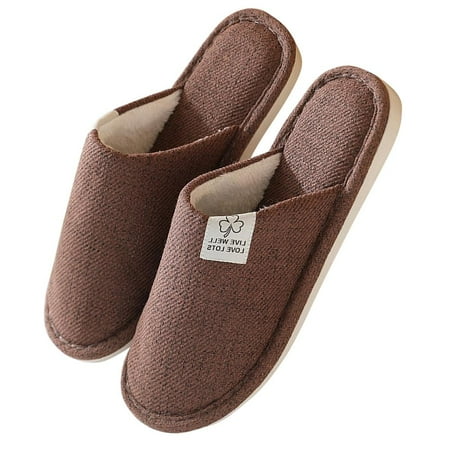 

HOTWINTER Men Women Comfty Cotton Linen Home Slippers Round Toe Indoor Slip On Shoes