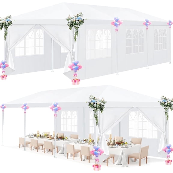 SANOPY Party Tent 10x30 Canopy with 8 Removable Sidewalls, Outdoor Waterproof Shade Canopy Tent for Weddings and Events, White