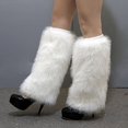 thumbnail image 3 of 1 Pair Plush Elastic Solid Color Thick Leg Warmers Autumn Winter Women Warm Faux Fur Boot Stockings, 3 of 9