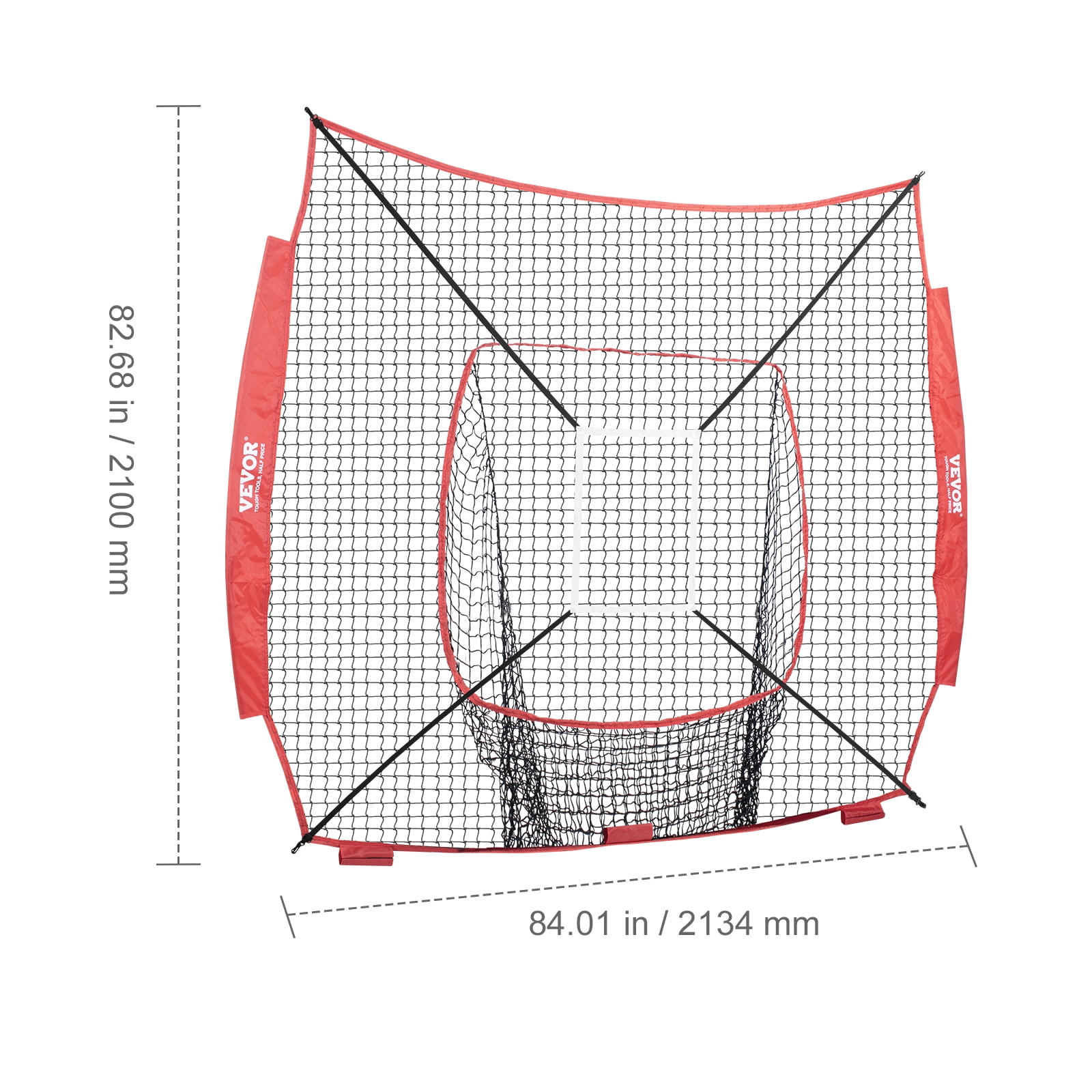 VEVOR 7x7 ft Baseball Softball Practice Net, Portable Baseball Training Net for Hitting Batting Catching Pitching, Backstop Baseball Equipment Training Aids with Strike Zone (Without framework)