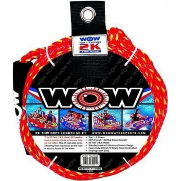 WOW Sports 2K 60' Tow Rope for Boating, Towables and Watersports, 1-2 Person
