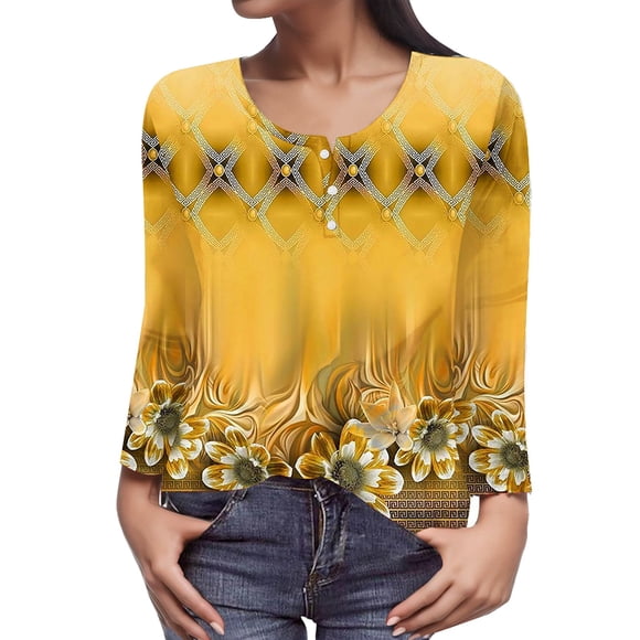 My Items Shirts for Women Women's Long Sleeve Shirts Women's Casual Temperament Long Sleeved Unique Print Top L