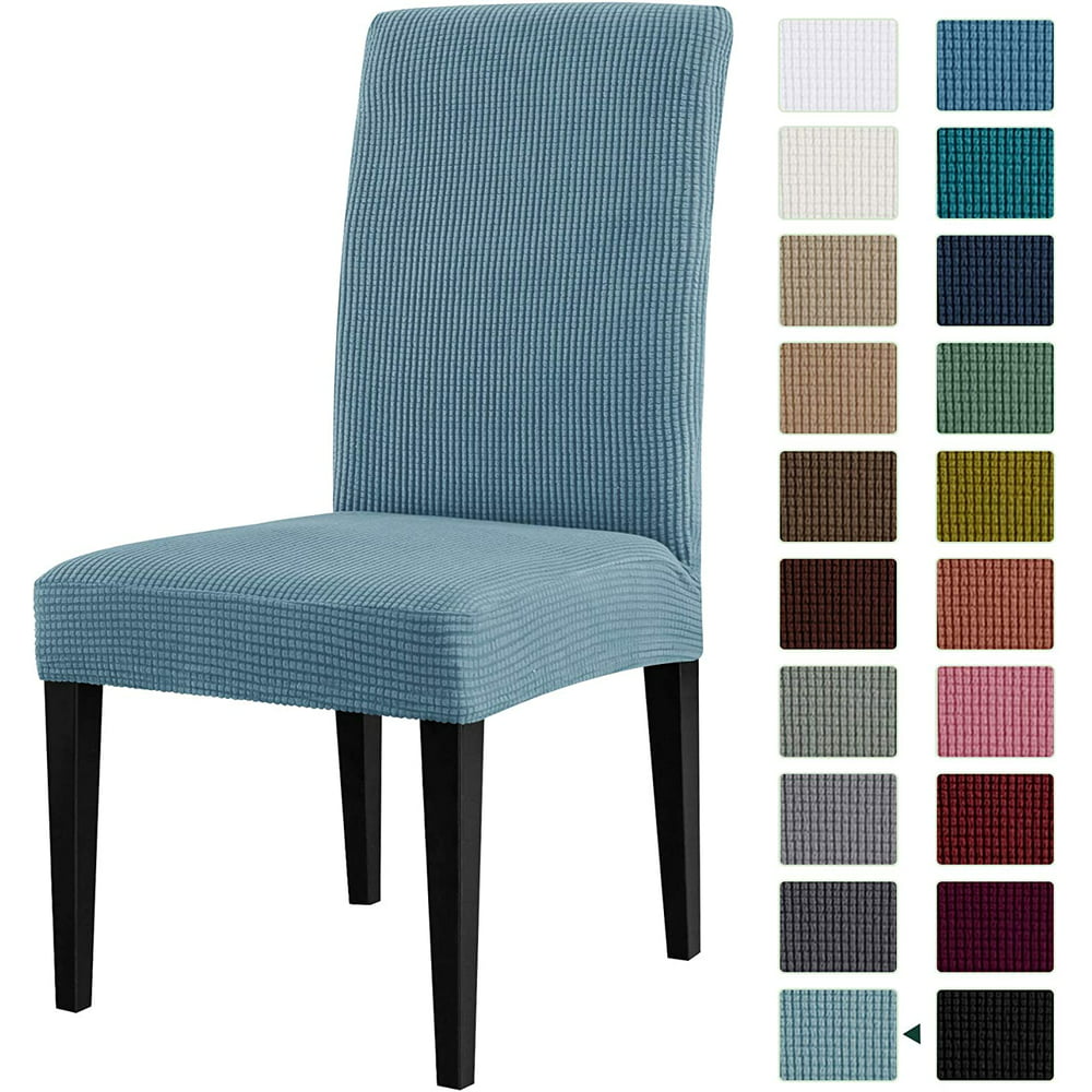 Subrtex Stretch Textured Check Dining Chair Slipcover (Set of 4, Smoky Blue)