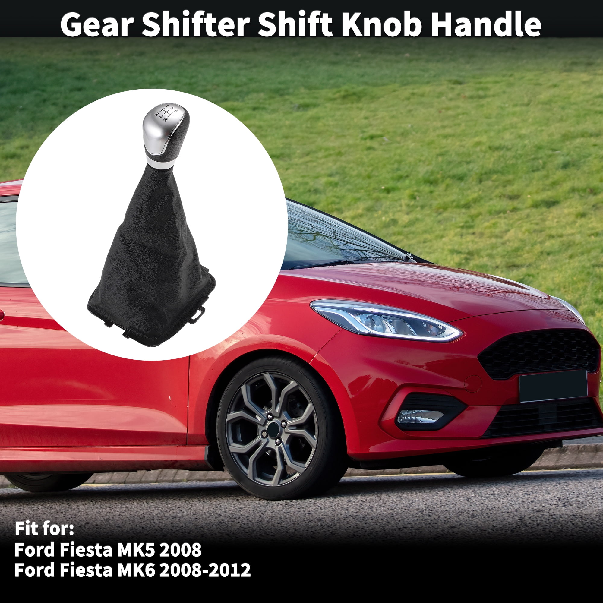 Unique Bargains Manual Gear Shift Knob Handle for Ford Fiesta MK5 2008 No.8A6R7H409MA/1556845 Shift Gear Lever Knob Gearstick Gaiter Boot Cover Plastic Leather