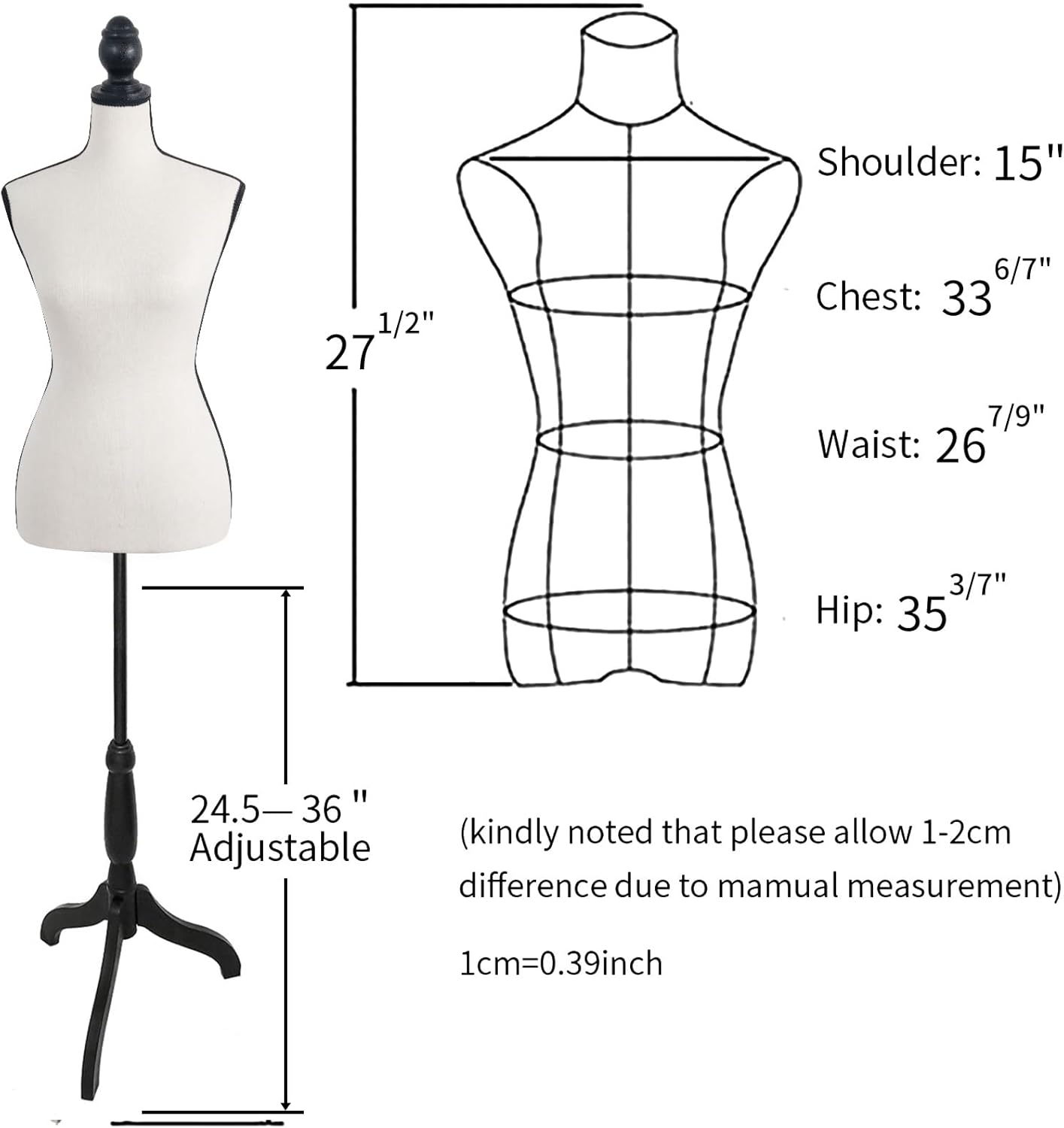 FreeLung Female Mannequin Body with Adjustable Tripod Stand, Beige