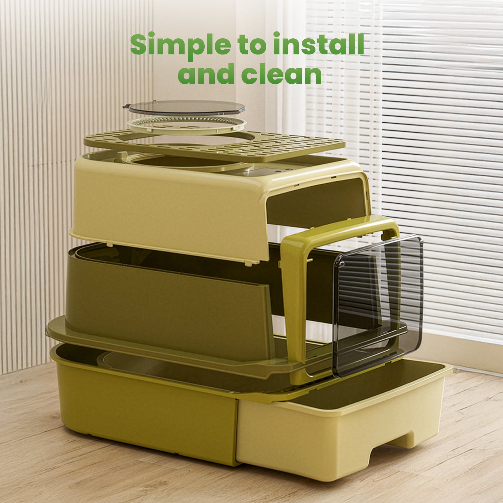 Enclosed Cat Litter Box with Lid, Easy to Scoop with Litter Scoop Set, High Sides Enclosure Anti-Urine Leakage Non-Sticky(Green)