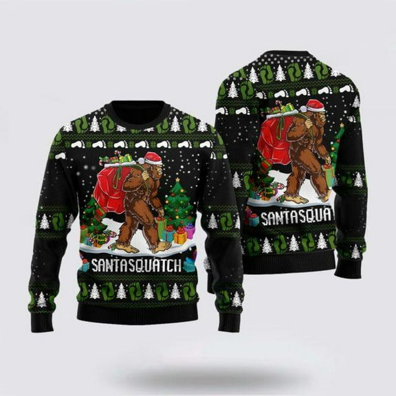 Bigfoot Santasquatch Ugly Christmas Sweater – Gifts For Bigfoot Believers