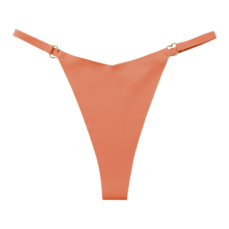 Qcmgmg Women's Underwear Low Rise Soft Womens Thongs No Show Sexy String Women Panties Orange M, Size: Medium