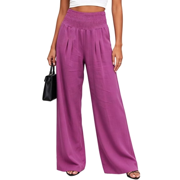 Mifsaly Womens Travel Pants High Waisted Wide Leg Flowy Pants Relaxed Fit Summer Beach Lounge Bottoms for Vacation and Everyday Purple,XXL