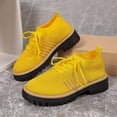 thumbnail image 4 of Knit Oxford Shoes for Women Lace up Breathable Mesh Solid Color Classic Lug Sole Low Heel Elastic Slip on Dress Shoes Yellow Size 7.5, 4 of 8