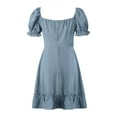thumbnail image 4 of Franhais Women Summer Dress, Short Puff Sleeve Jacquard Dot Plain Low Cut Short Dress, Ladies High Waist Ruffle Hem Outfits, 4 of 9