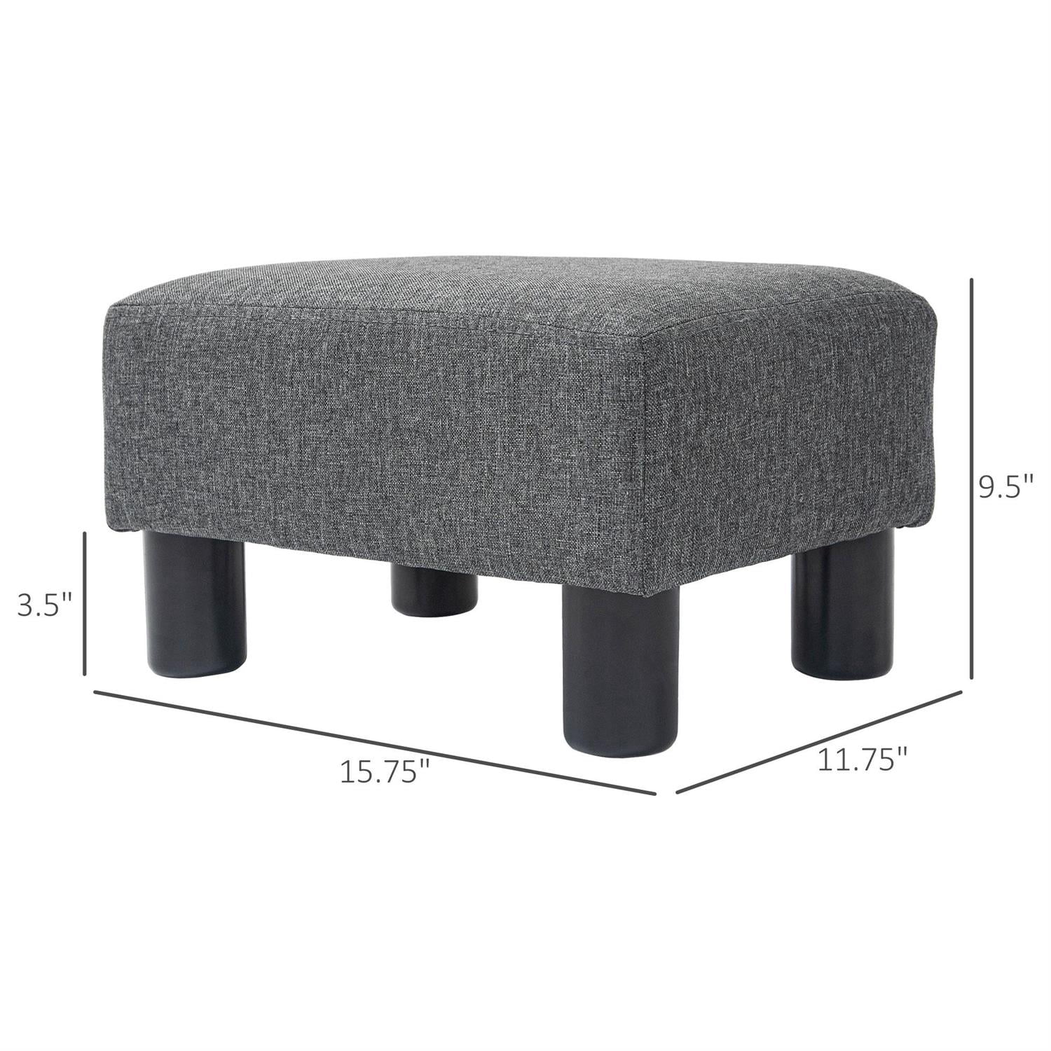 Demi Bonn 15" Small Ottoman Foot Rest, Foot Stool with Linen Fabric Upholstery and Plastic Legs, Cube Ottoman for Living Room, Bedroom, Gray