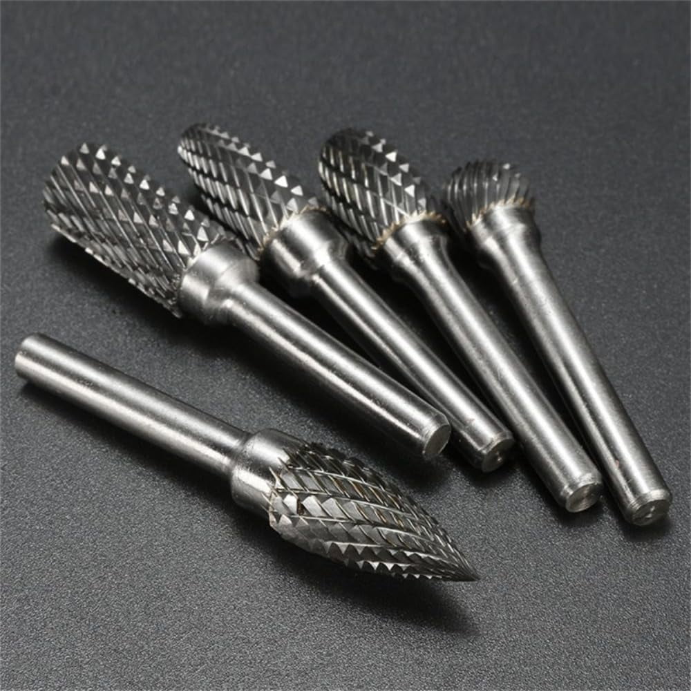 5pcs Double Groove Rotary File, Carbide Rotary Files Set, 0.2 x 0.4 Inch Grinding Head Tungsten Carbide Burr Milling Cutter Drill Bit Set For Welding, Chamfering Finishing Metal Mould