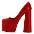 thumbnail image 4 of YDN Women Classic Platform Square Closed Toe Pumps Slip On Chunky Block High Heels Sexy Party Dance Bridal Dressy Shoes Size 5.5 Red, 4 of 6