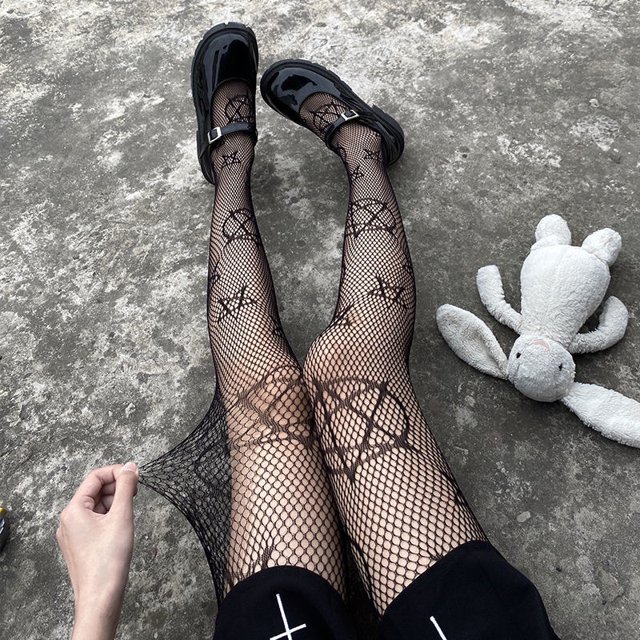 Kawaii Medias Elásticas De Red Para Mujer Kuromied Diseñador Lindo De Dibujos Animados Lolita Goth Pantimediaspangjing