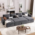 thumbnail image 1 of Sectional Sleeper Sofa with Pull Out Bed, Chenille Modular Sectional Couch with Pull Out Couch and Storage Seat & 2 Ottomans, Convertible Couches for Living Room, 1 of 8