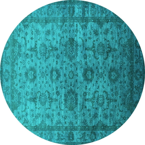 Ahgly Company Indoor Round Oriental Turquoise Blue Industrial Area Rugs, 3' Round