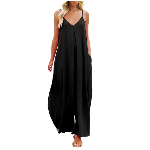 Mrat Combinaison Femme Pantalon Long Mode Été Décontracté Sans Manches Bretelles Taille Élastique