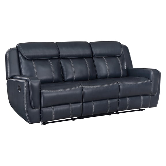 JERFIT Modern Reclining Sofa with USB Charging, Cup Holders & Storage for Living Room, Blue Faux Leather