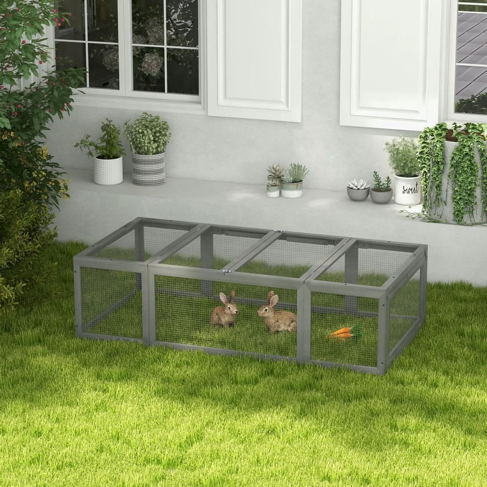 Spaco Large Wooden Rabbit Hutch, Small Animal Habitat Enclosure Outdoor Run and Lockable Doors, Gray