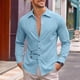 thumbnail image 1 of Ceisia Men's Relaxed Fit Stretch Long Sleeve Turndown Collar Shirt with Asymmetric Placket Light Blue XXL Gifts, 1 of 8