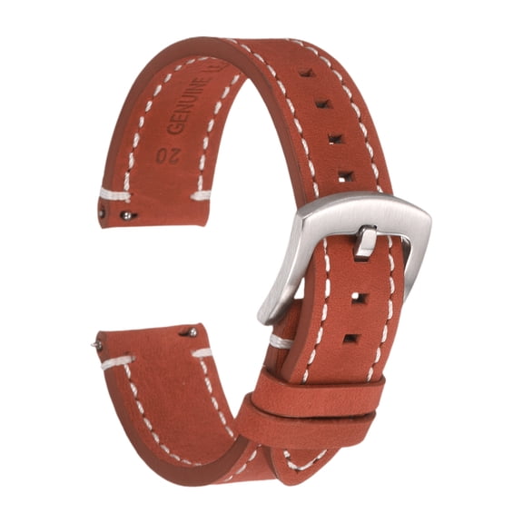 Uxcell Leather Watch Bands, 20mm Width Quick Release Watch Strap Cowhide Replacement Wrist Band Silver Buckle for Men Women, Burgundy