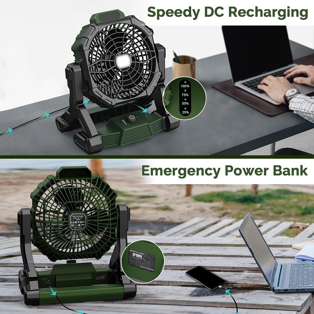 16'' Portable Camping Fan for Tents with Led Light, 14400mAh Rechargeable Cordless Battery Operated Fan for Camping, Outdoor Fan for Picnic, BBQ, Fishing, Travel