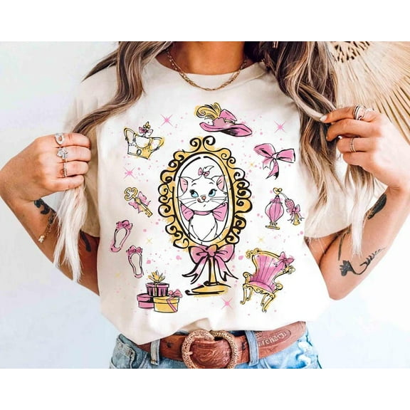 Coquette Bow Watercolor Disney Marie Cat T-Shirt, Because I'm A Lady Shirt, The Aristocats, Disneyland Girl Trip Tee, Cat Lover Gift