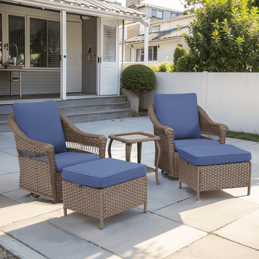 Wicker Patio Furniture Set - 5 Piece Rattan Outdoor Sectional Conversation Sets with 2 Swivel Rocking Chairs,2 Ottomans and 1 Side Table for Porch Deck Garden
