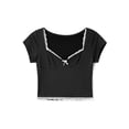 thumbnail image 2 of Biezeib Women's Lace Trim Cropped Tops Short Sleeve Sweetheart Neck Mini Bow Front Sweet Slim T-Shirt, 2 of 6