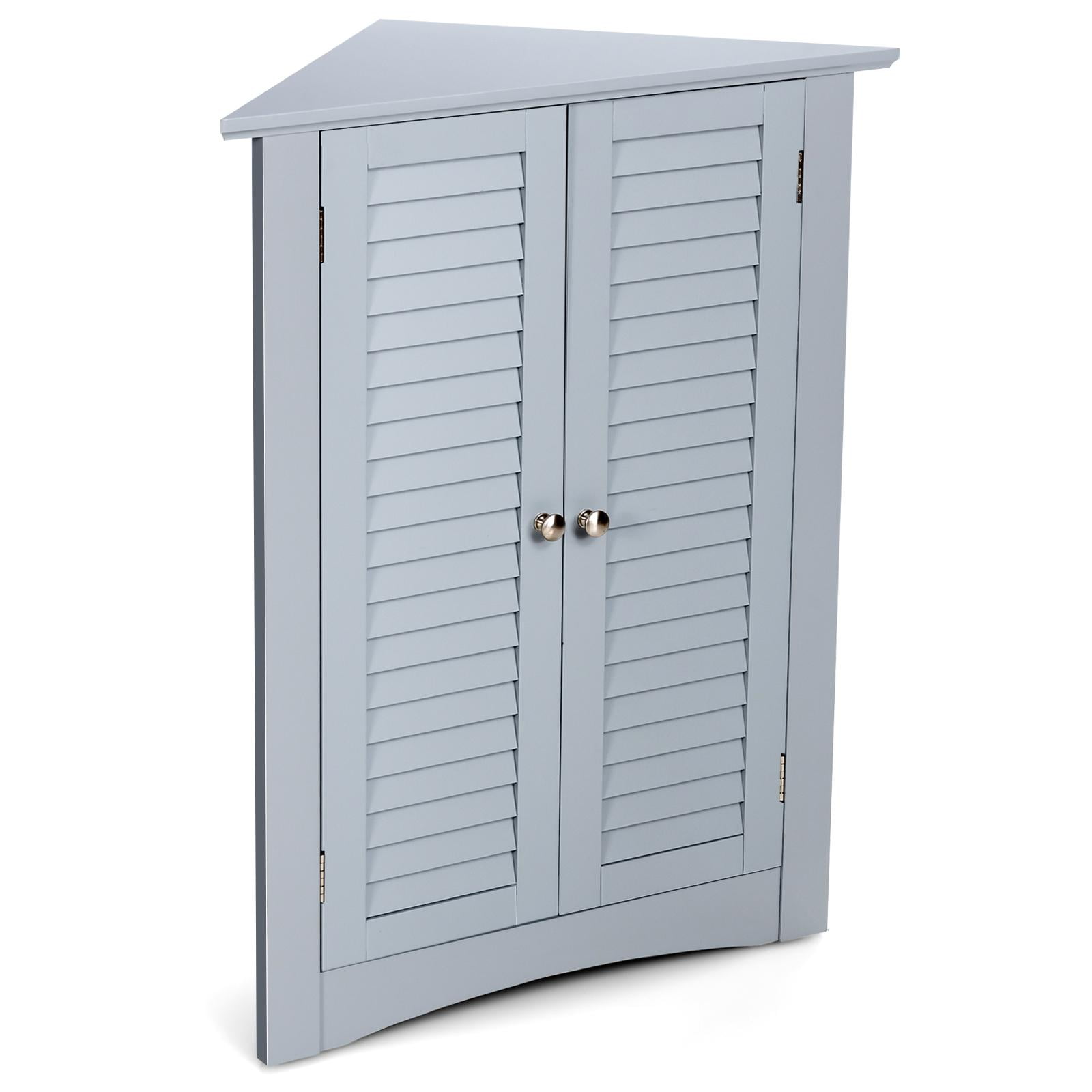 Giantex 3-Shelf Corner Cabinet, Freestanding Bathroom Floor Cabinet with Double Shutter Doors and Adjustable Shelf, Suitable for Bathroom, Living Room, Bedroom, Kitchen, 22 x 13 x 31.5 inches