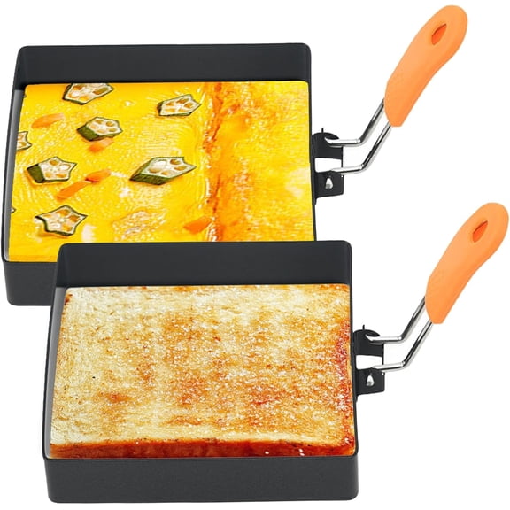 Egg Ring 2Pcs Non-Stick 4 Inch Square Egg Rings for Frying Eggs with Silicone Handle, Stainless Steel Square Egg Mold for Breakfast Sandwiches Griddle Crumpet 1 Egg Mold Fried Egg Molds Square