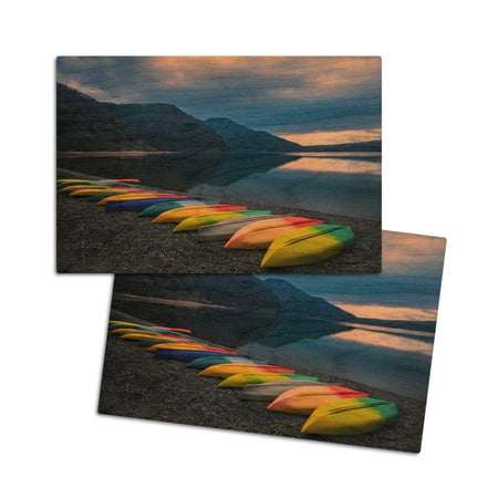 

Colorful Kayaks at Lake (4x6 Birch Wood Postcards 2-Pack Stationary Rustic Home Wall Decor)