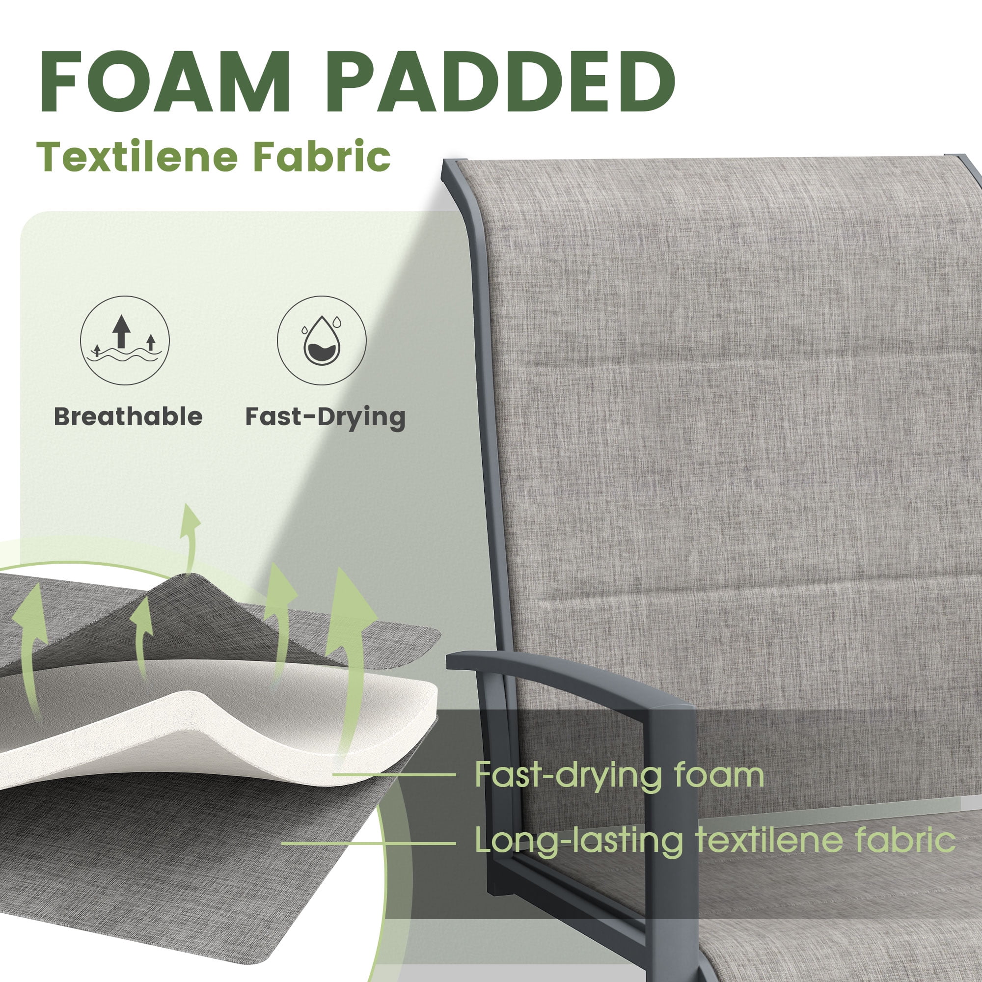 Vicllax Outdoor Dining Chair Patio Swivel Chairs Padded Textilene Fabric Metal Frame Set of 6 Gray